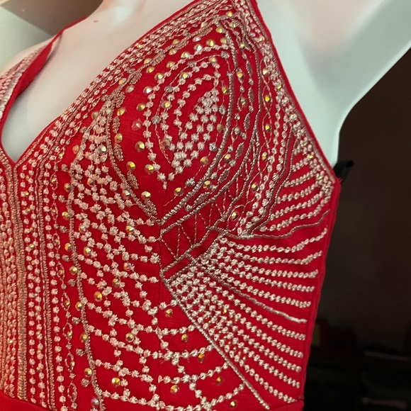 Red Rhinestone Evening Gown Prom Dress Maxi Soieblu Agaci “A Night To Remember” - Picture 4 of 11